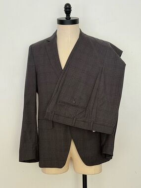 Massimo Dutti Charcoal Windowpane Suit